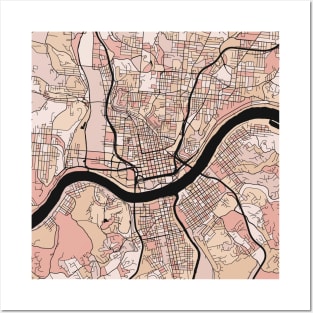 Cincinnati Map Pattern in Soft Pink Pastels Posters and Art